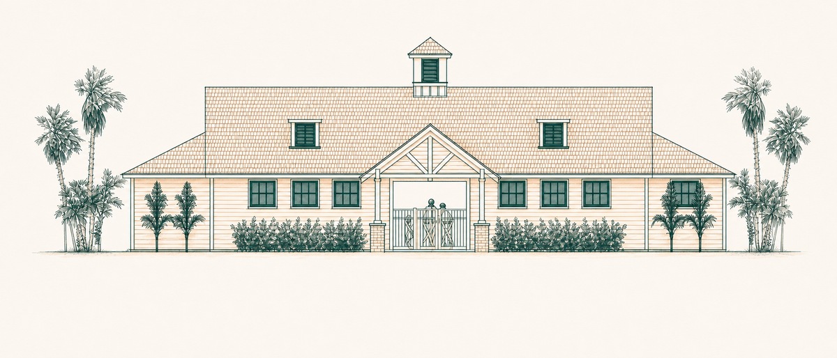 Oakwood amenity building architectural illustration